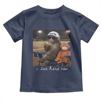 I Live Here Now Punch Monkey Toddler T Shirt Funny Drinking Iced Coffee Baseball Field