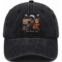 I Live Here Now Punch Monkey Washed Cotton Baseball Cap Funny Drinking Iced Coffee Baseball Field