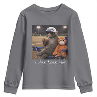 I Live Here Now Punch Monkey Youth Sweatshirt Funny Drinking Iced Coffee Baseball Field