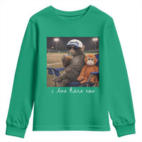 I Live Here Now Punch Monkey Youth Sweatshirt Funny Drinking Iced Coffee Baseball Field