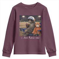 I Live Here Now Punch Monkey Youth Sweatshirt Funny Drinking Iced Coffee Baseball Field