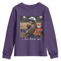 I Live Here Now Punch Monkey Youth Sweatshirt Funny Drinking Iced Coffee Baseball Field
