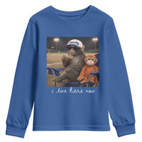 I Live Here Now Punch Monkey Youth Sweatshirt Funny Drinking Iced Coffee Baseball Field