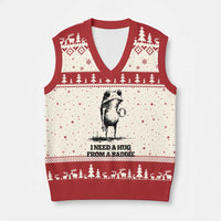 I Need A Hug from A Baddie V-Neck Knit Sweater Vest Funny Frog Saying Quote