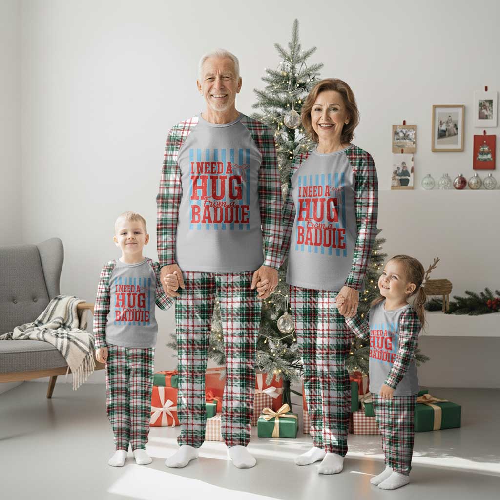 I Need A Hug from A Baddie Plaid Pajama Set Retro Game Day Season Funny Saying Quote