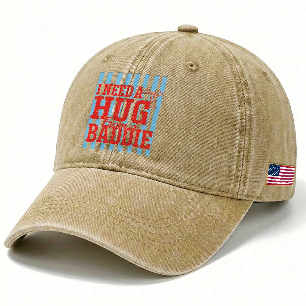 I Need A Hug from A Baddie Washed Cotton Baseball Cap Retro Game Day Season Funny Saying Quote