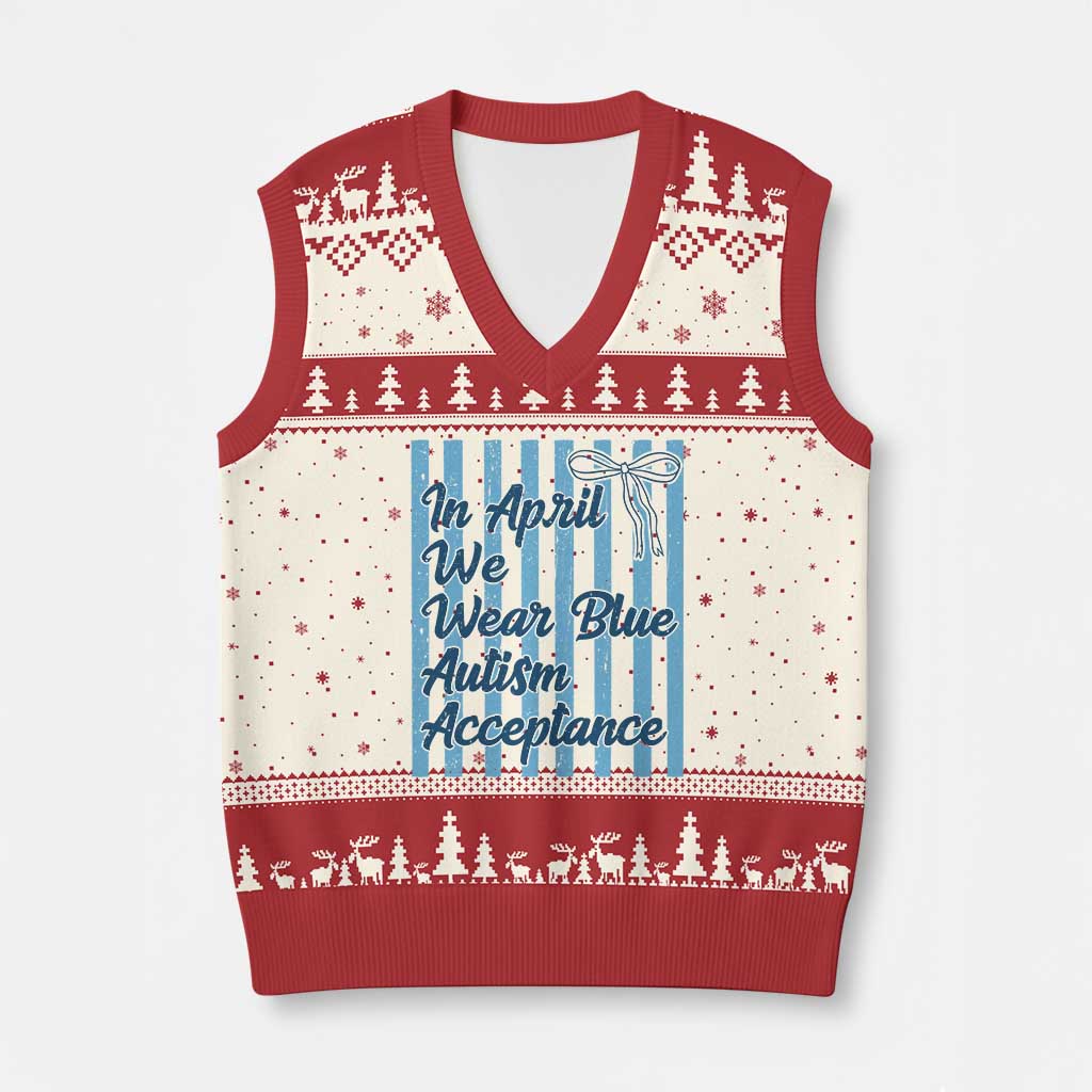 Autism Acceptance V-Neck Knit Sweater Vest In April We Wear Blue Support Neurodivergent