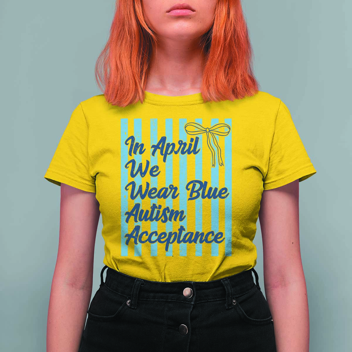 Autism Acceptance T Shirt For Women In April We Wear Blue Support Neurodivergent