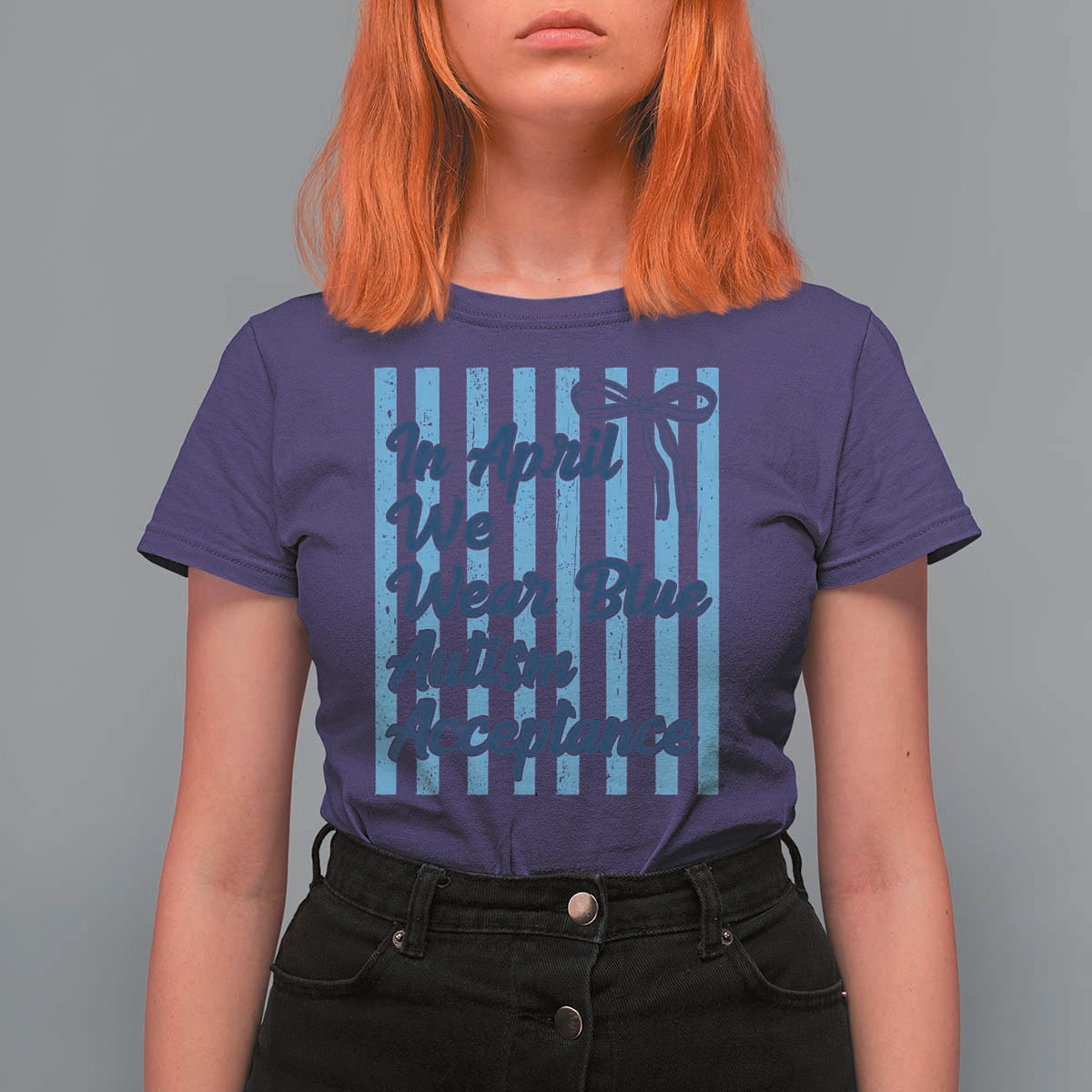 Autism Acceptance T Shirt For Women In April We Wear Blue Support Neurodivergent