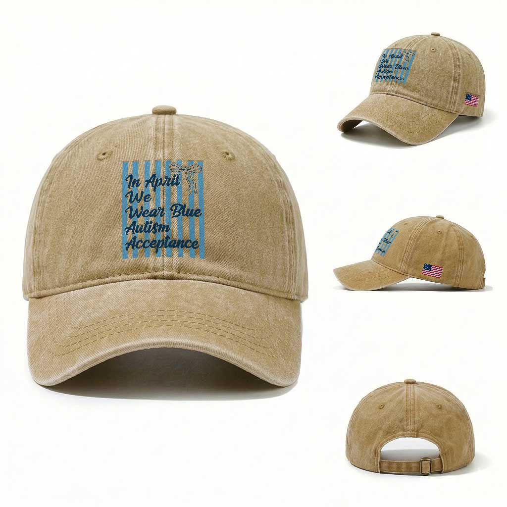 Autism Acceptance Washed Cotton Baseball Cap In April We Wear Blue Support Neurodivergent