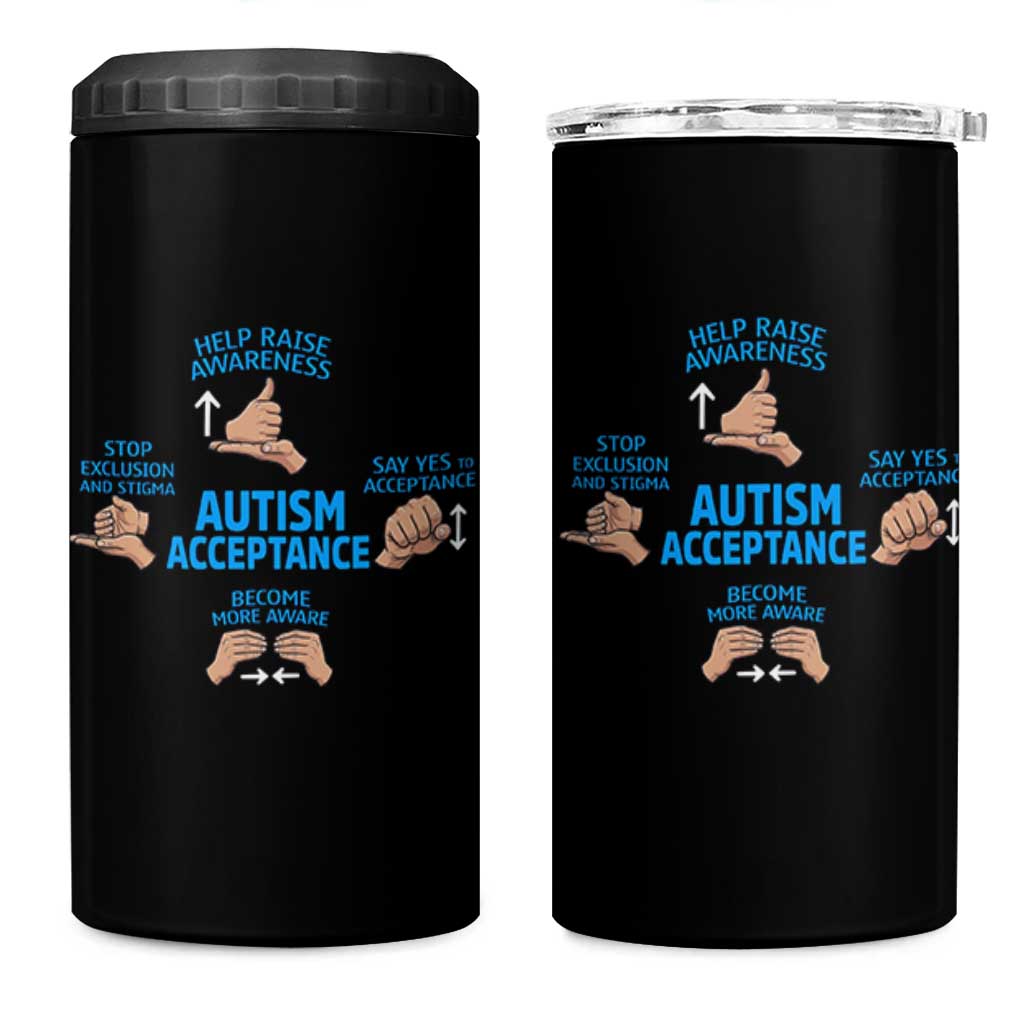 Autism Acceptance 4 in 1 Can Cooler Tumbler Hand Neurodiversity SPED Teacher