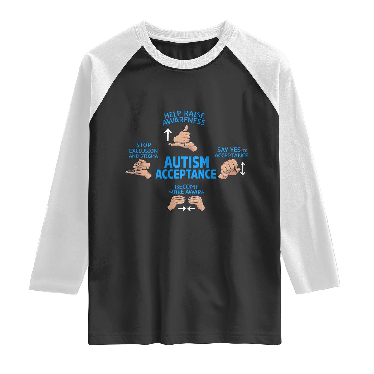 Autism Acceptance Raglan Shirt Hand Neurodiversity SPED Teacher