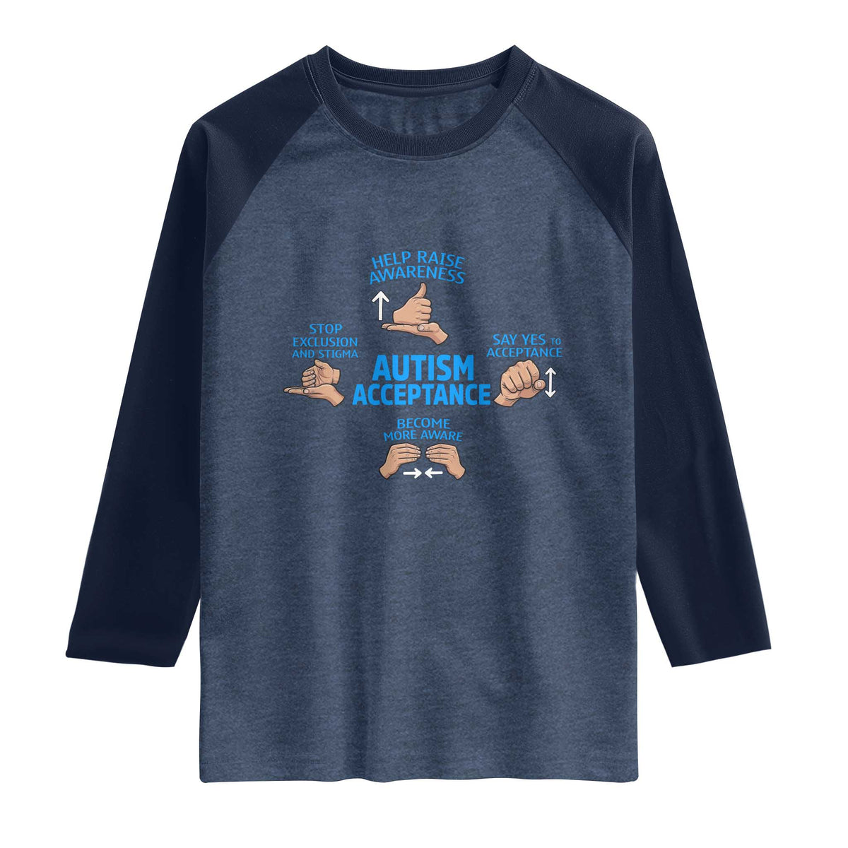 Autism Acceptance Raglan Shirt Hand Neurodiversity SPED Teacher
