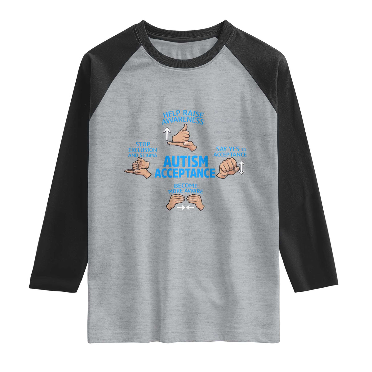 Autism Acceptance Raglan Shirt Hand Neurodiversity SPED Teacher