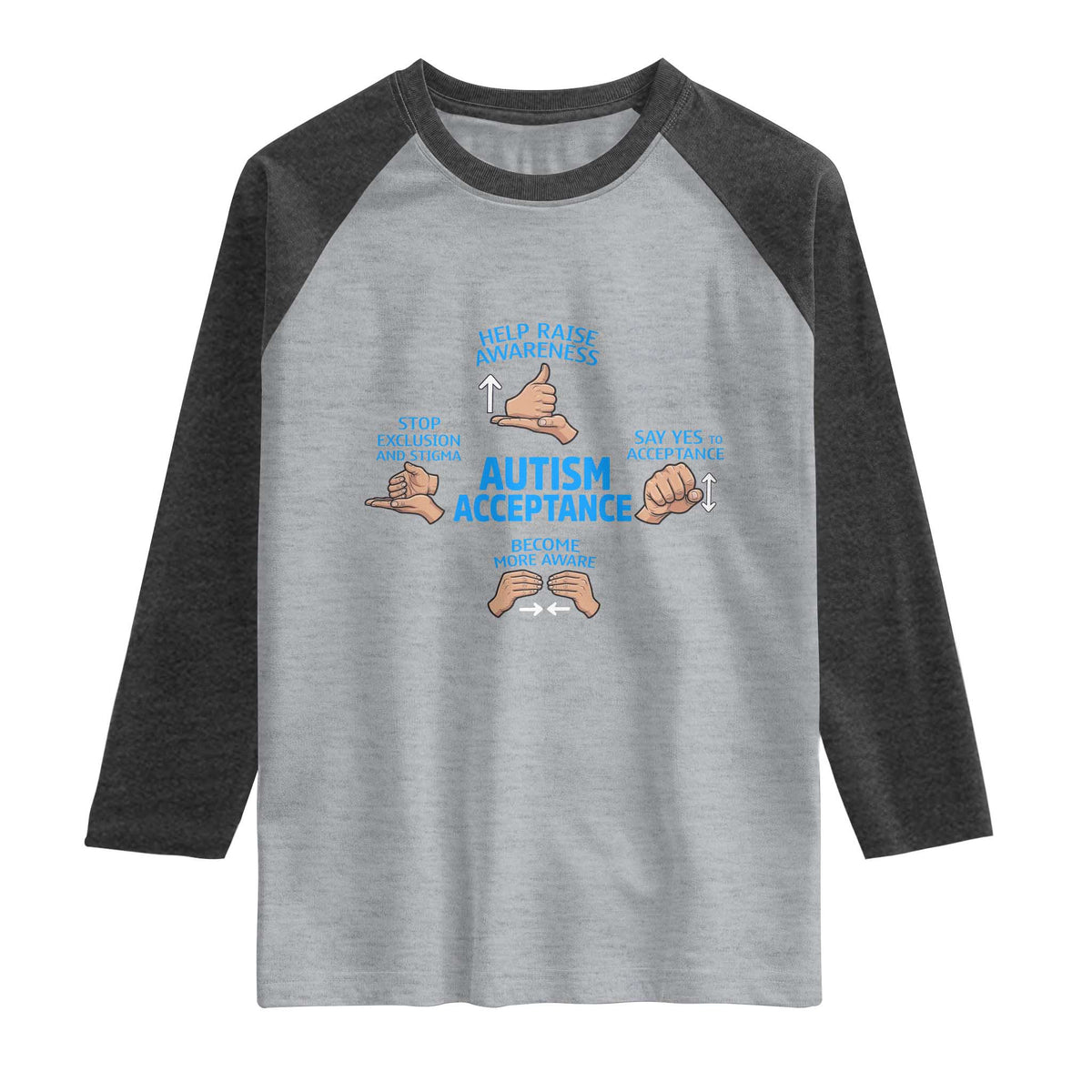 Autism Acceptance Raglan Shirt Hand Neurodiversity SPED Teacher