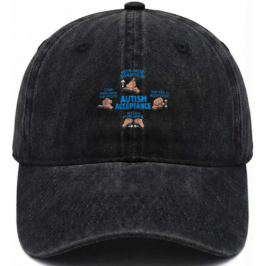 Autism Acceptance Washed Cotton Baseball Cap Hand Neurodiversity SPED Teacher