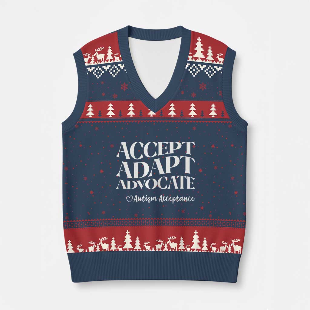 Autism Acceptance V-Neck Knit Sweater Vest Accept Adapt Advocate