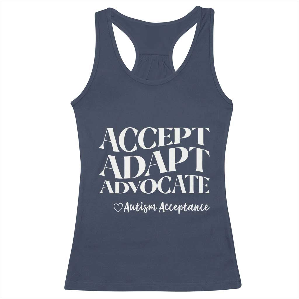 Autism Acceptance Racerback Tank Top Accept Adapt Advocate