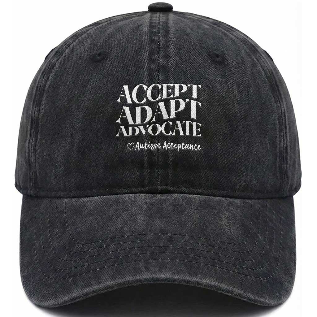 Autism Acceptance Washed Cotton Baseball Cap Accept Adapt Advocate