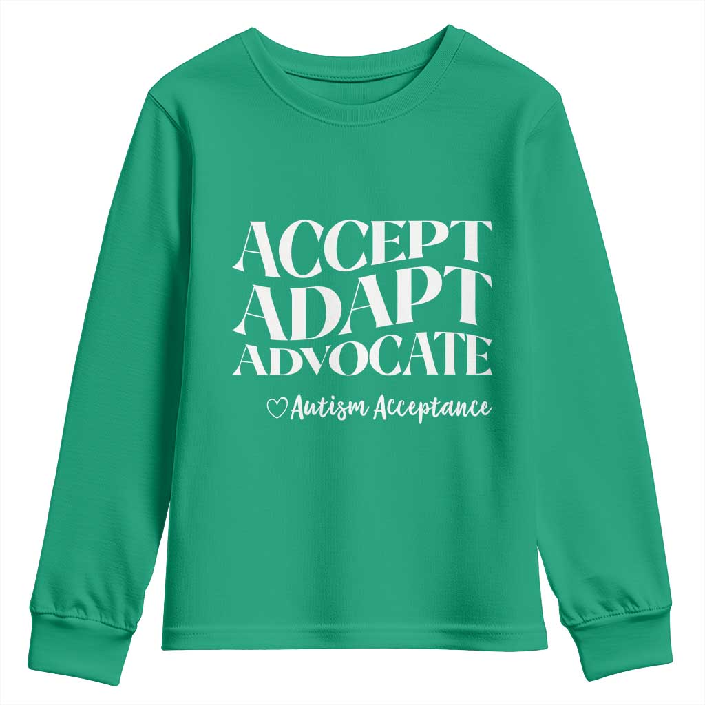 Autism Acceptance Youth Sweatshirt Accept Adapt Advocate