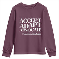 Autism Acceptance Youth Sweatshirt Accept Adapt Advocate