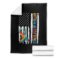 Autism Acceptance Throw Blanket US Flag Ribbon Support Neurodiversity