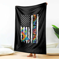 Autism Acceptance Throw Blanket US Flag Ribbon Support Neurodiversity