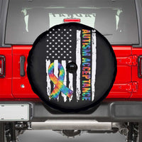 Autism Acceptance Spare Tire Cover US Flag Ribbon Support Neurodiversity