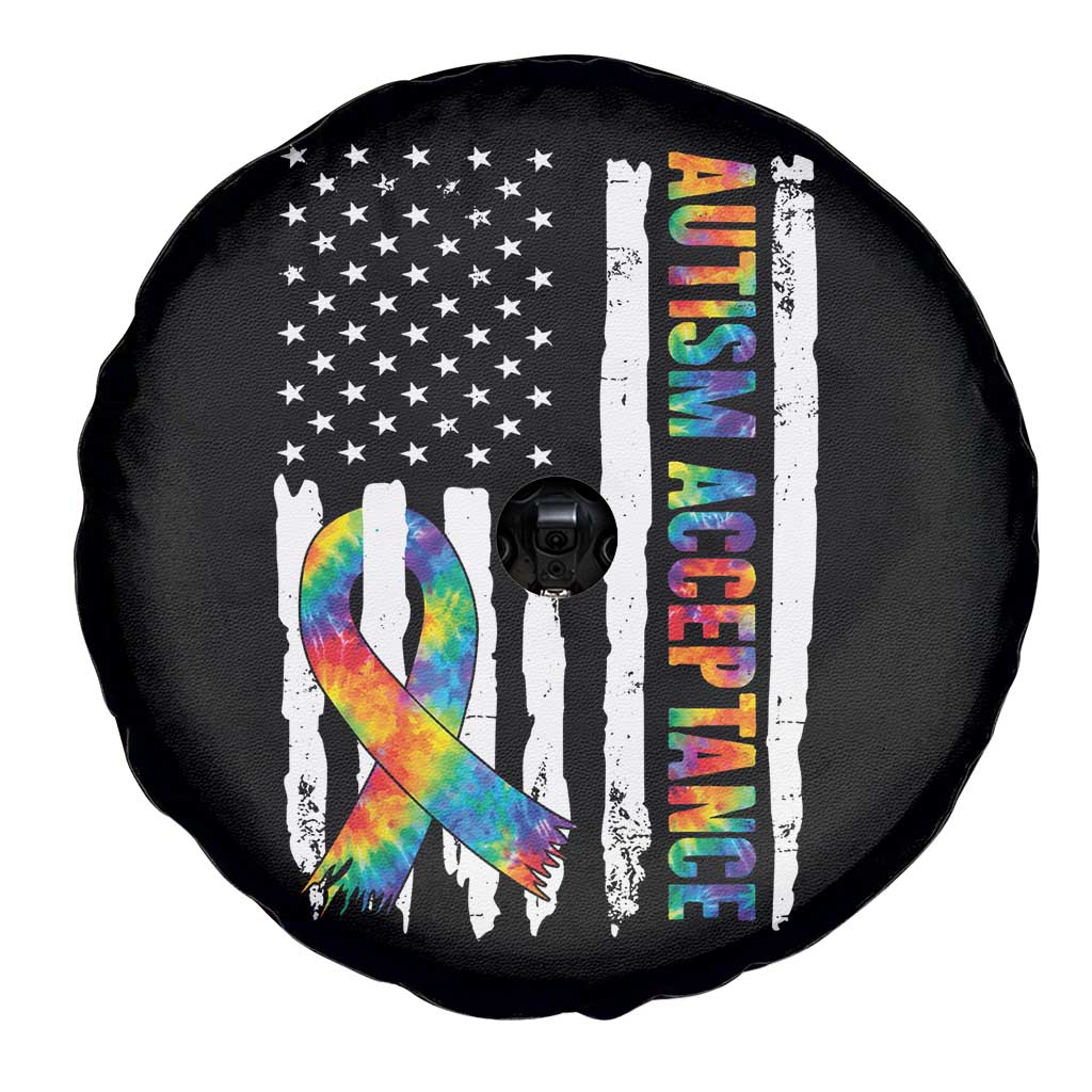 Autism Acceptance Spare Tire Cover US Flag Ribbon Support Neurodiversity