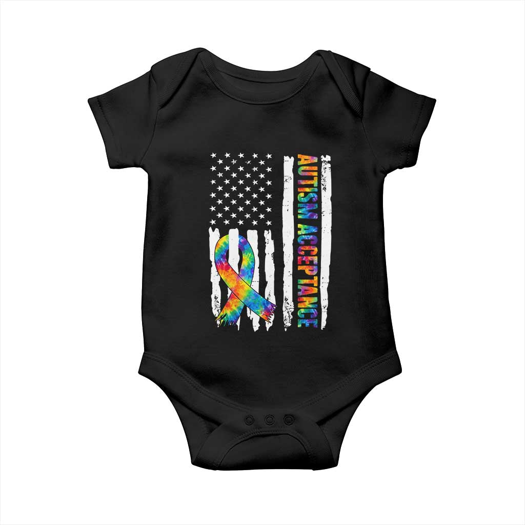 Autism Acceptance Baby Onesie US Flag Ribbon Support Neurodiversity