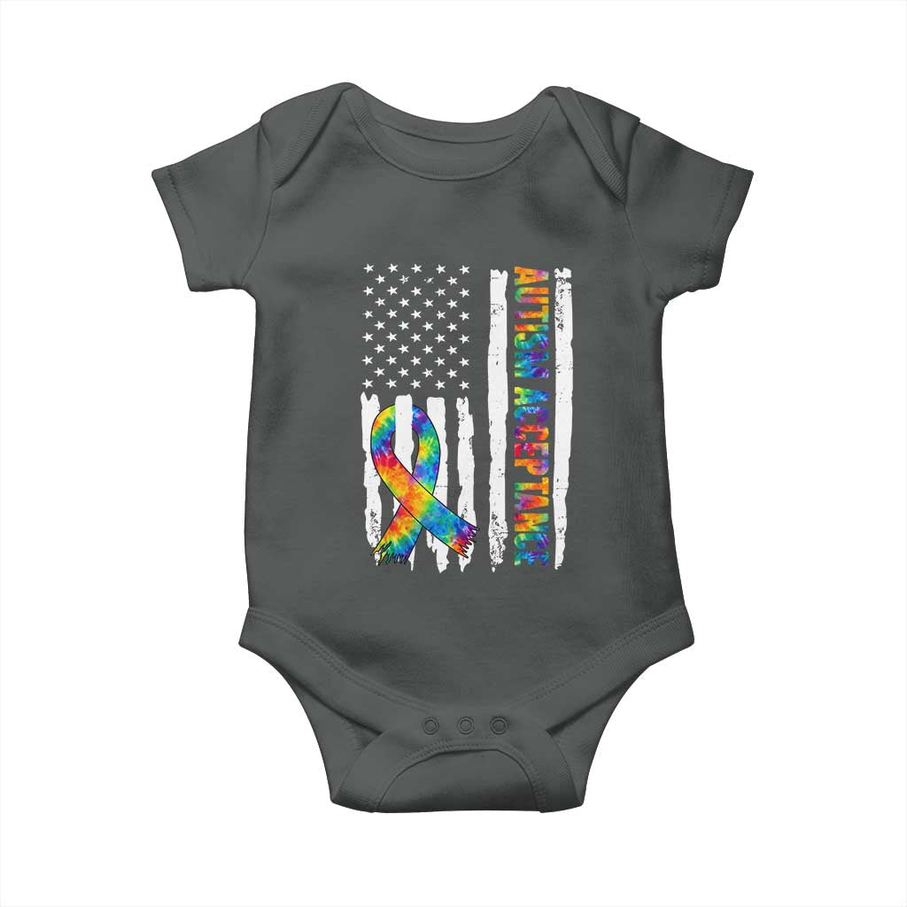 Autism Acceptance Baby Onesie US Flag Ribbon Support Neurodiversity
