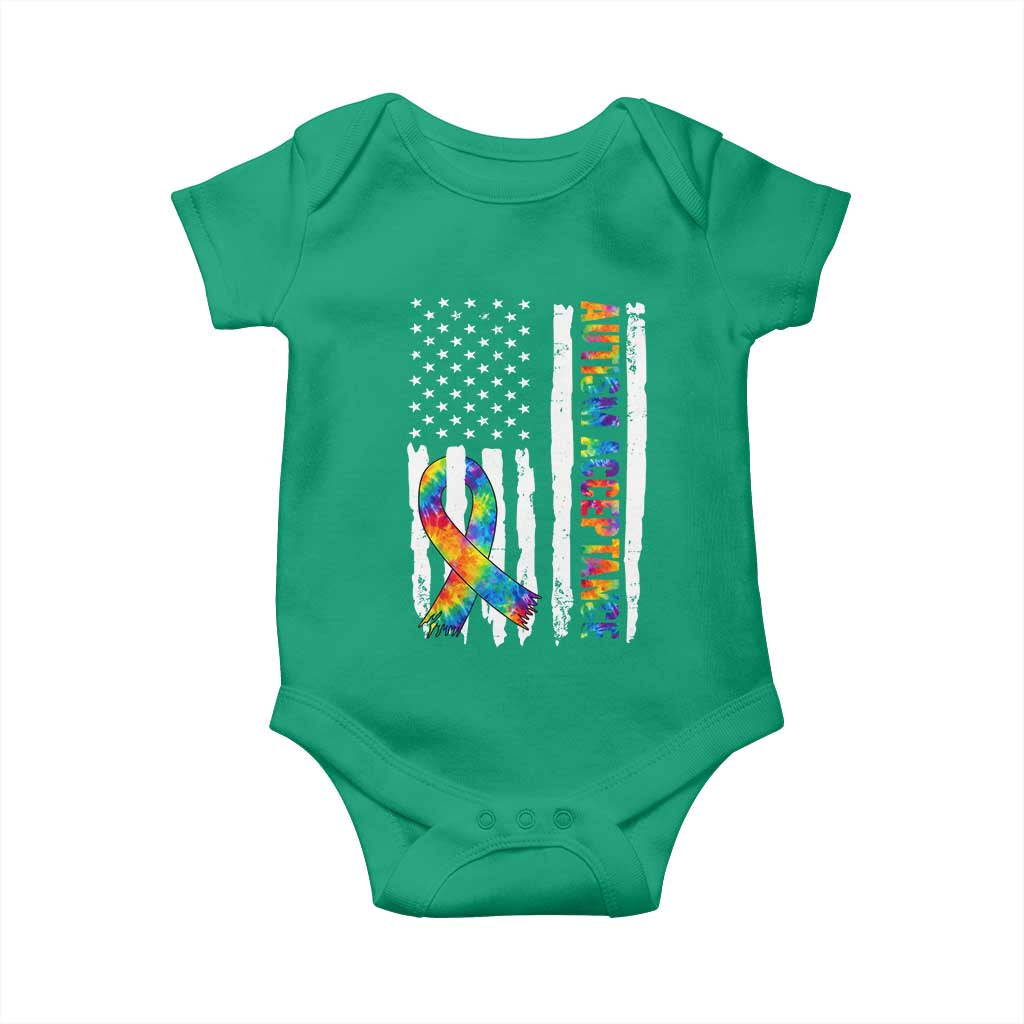 Autism Acceptance Baby Onesie US Flag Ribbon Support Neurodiversity
