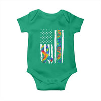 Autism Acceptance Baby Onesie US Flag Ribbon Support Neurodiversity