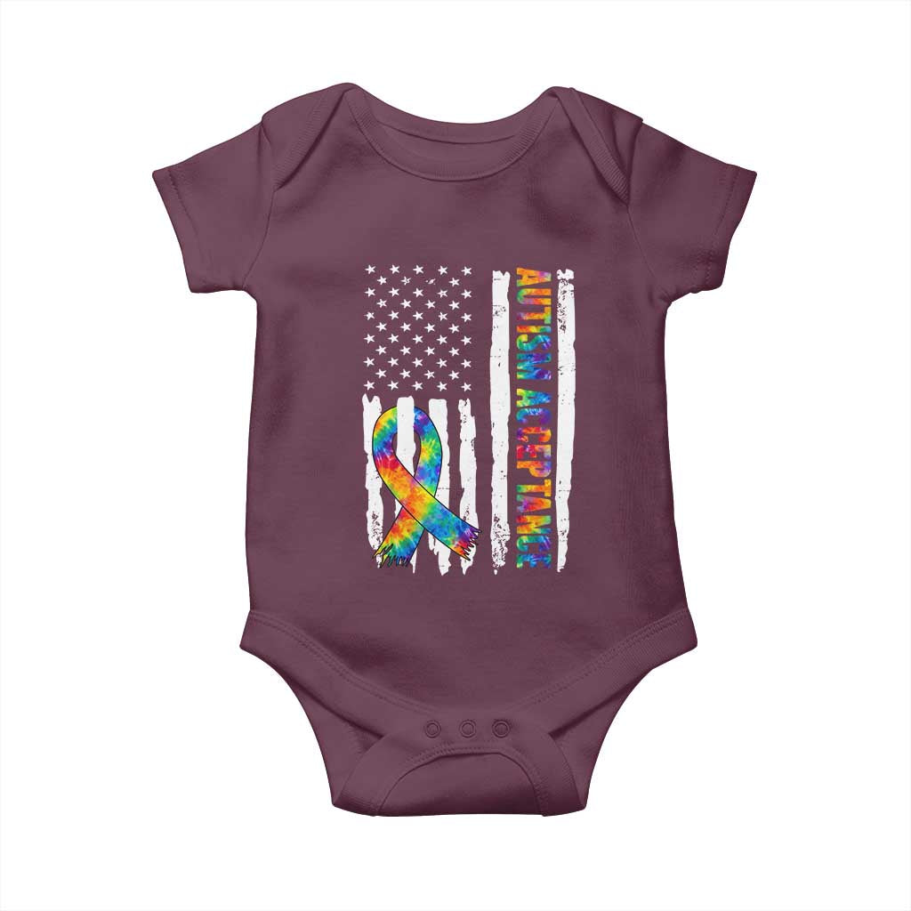 Autism Acceptance Baby Onesie US Flag Ribbon Support Neurodiversity
