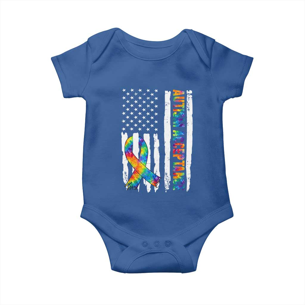 Autism Acceptance Baby Onesie US Flag Ribbon Support Neurodiversity