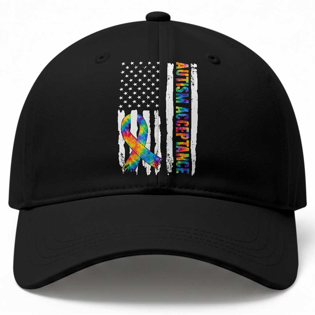 Autism Acceptance Baseball Cap US Flag Ribbon Support Neurodiversity