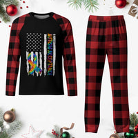 Autism Acceptance Plaid Pajama Set US Flag Ribbon Support Neurodiversity