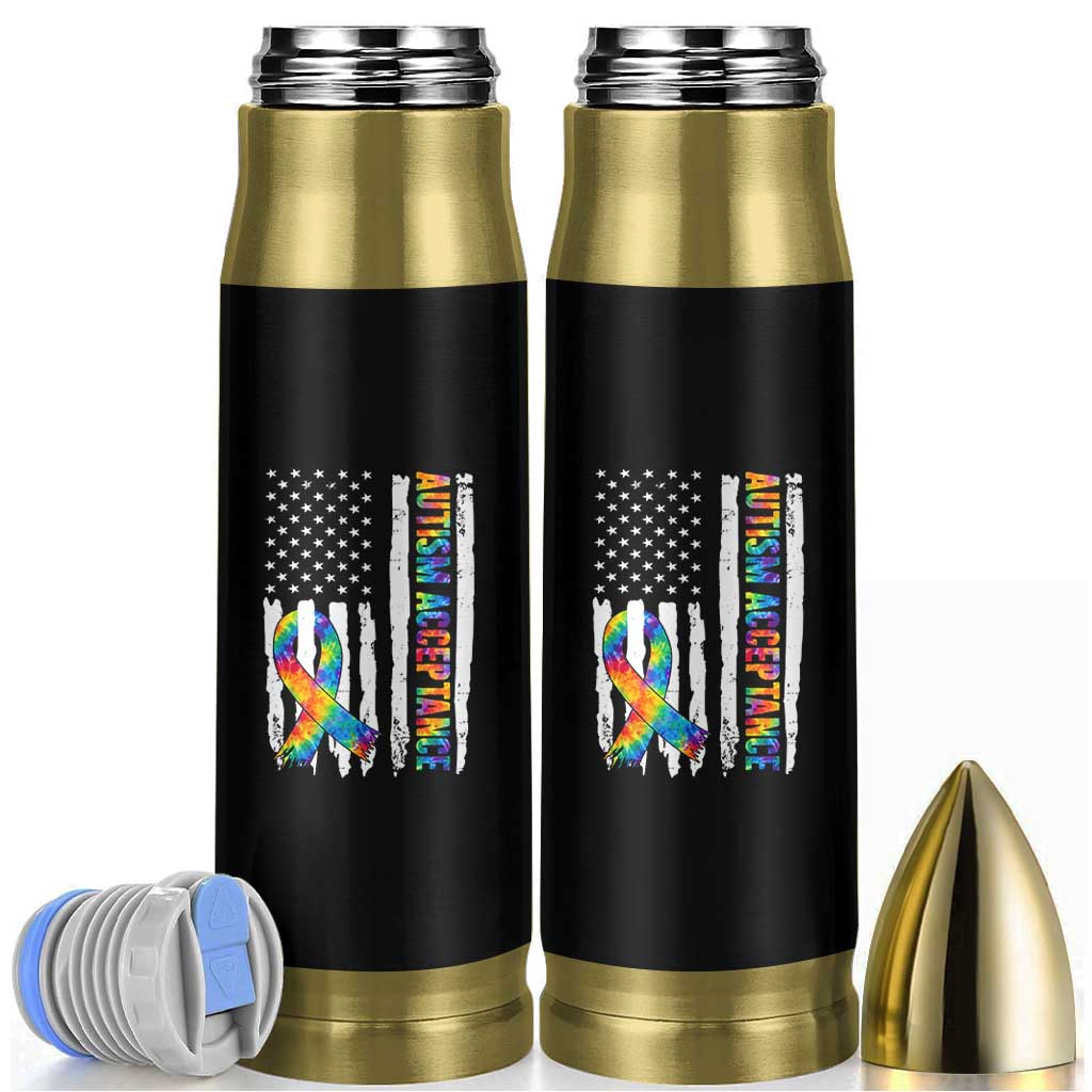 Autism Acceptance Bullet Tumbler US Flag Ribbon Support Neurodiversity