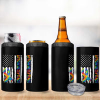 Autism Acceptance 4 in 1 Can Cooler Tumbler US Flag Ribbon Support Neurodiversity