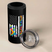 Autism Acceptance 4 in 1 Can Cooler Tumbler US Flag Ribbon Support Neurodiversity