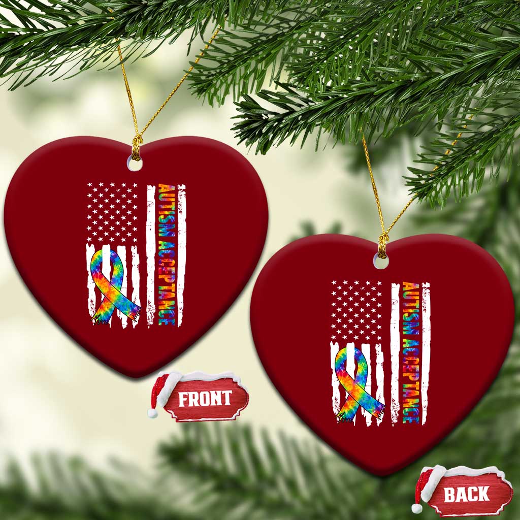 Autism Acceptance Ceramic Ornament US Flag Ribbon Support Neurodiversity