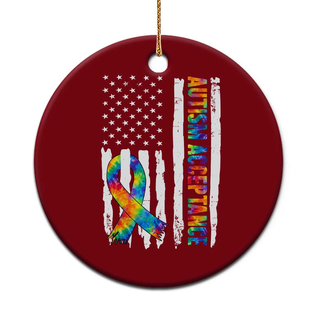 Autism Acceptance Ceramic Ornament US Flag Ribbon Support Neurodiversity