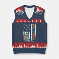 Autism Acceptance V-Neck Knit Sweater Vest US Flag Ribbon Support Neurodiversity