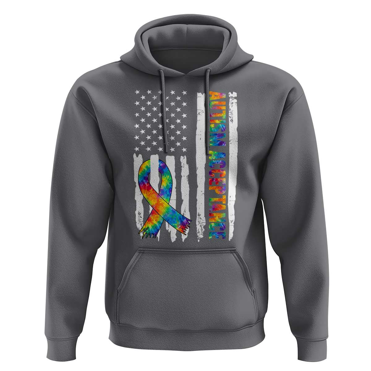 Autism Acceptance Hoodie US Flag Ribbon Support Neurodiversity