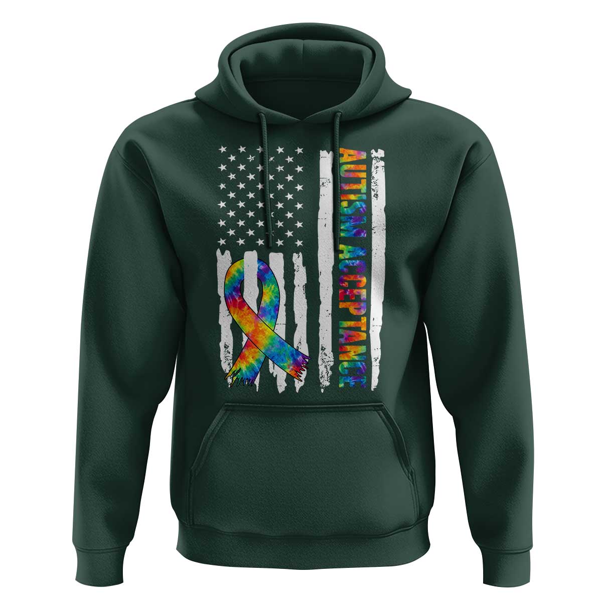 Autism Acceptance Hoodie US Flag Ribbon Support Neurodiversity