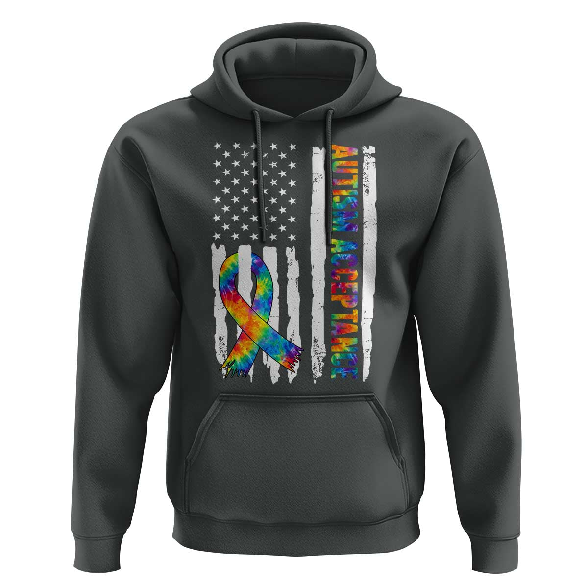 Autism Acceptance Hoodie US Flag Ribbon Support Neurodiversity