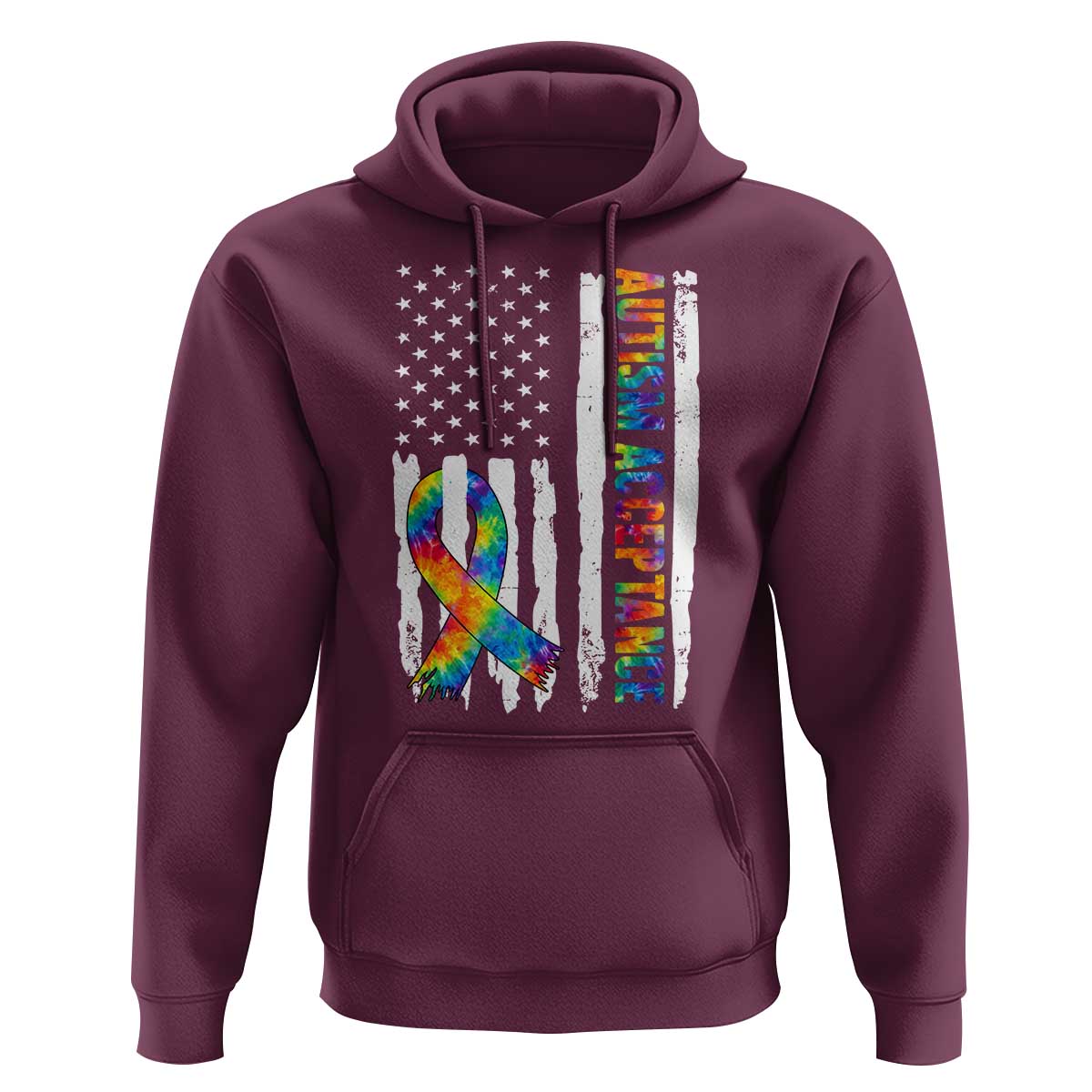 Autism Acceptance Hoodie US Flag Ribbon Support Neurodiversity