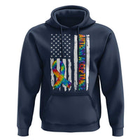 Autism Acceptance Hoodie US Flag Ribbon Support Neurodiversity