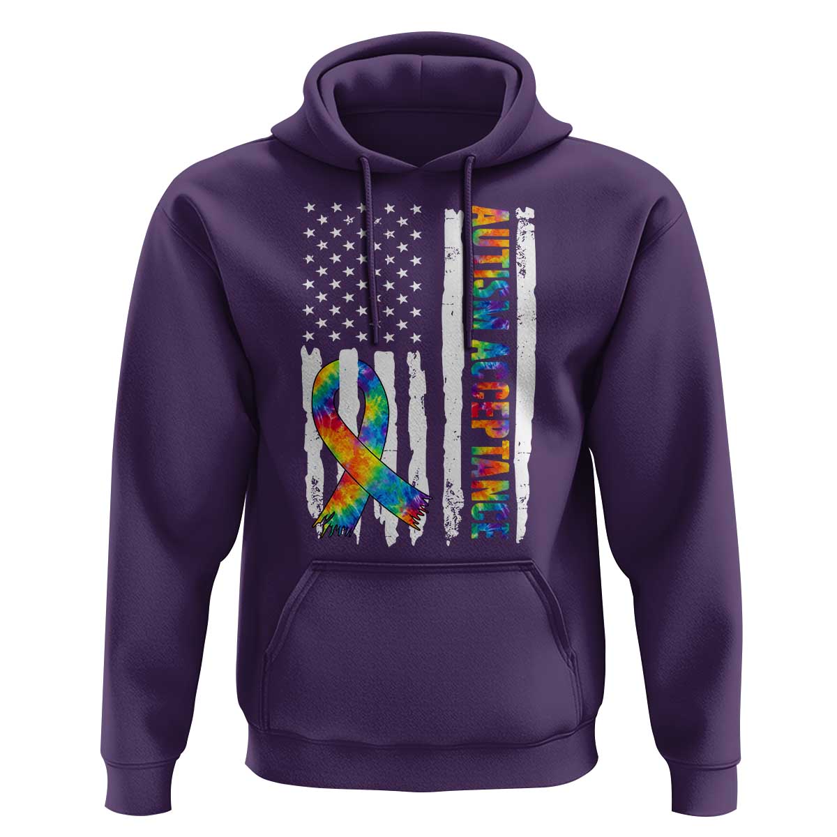 Autism Acceptance Hoodie US Flag Ribbon Support Neurodiversity