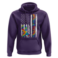 Autism Acceptance Hoodie US Flag Ribbon Support Neurodiversity